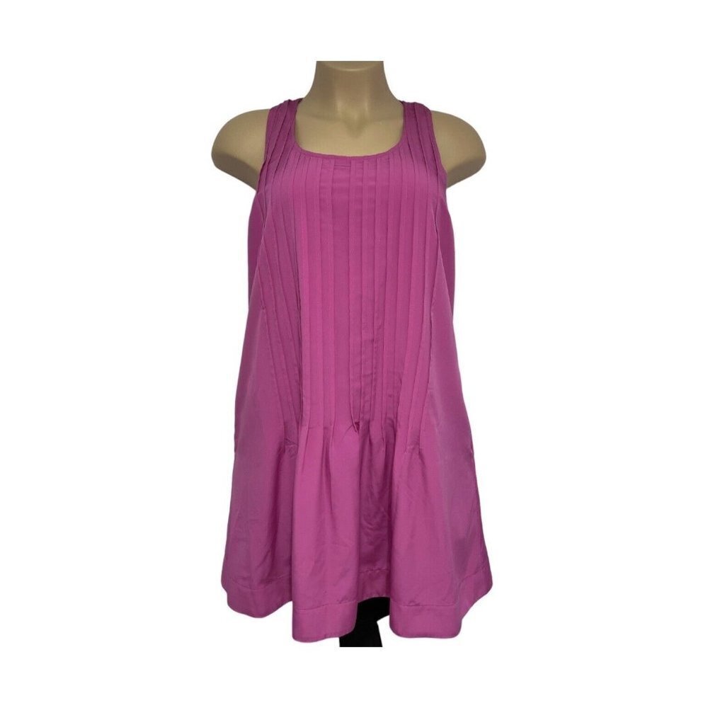 LAUREN RALPH LAUREN Sleeveless Dress w/Piano Pleats Size 14 Dark Pink Lined‎ EUC